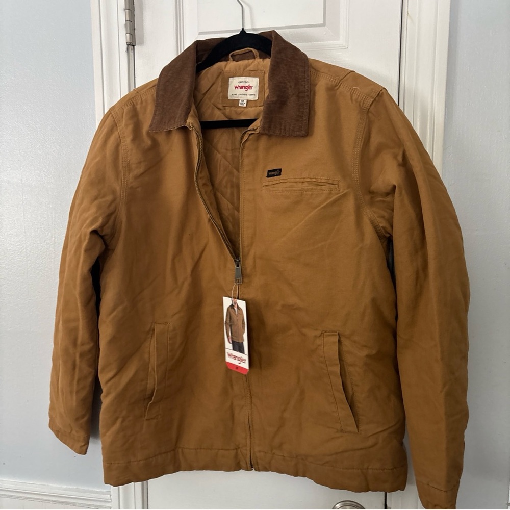 Wrangler Men's Quilted Lining Corduroy Collar Canvas Work Jacket, BROWN size S/M - Picture 11 of 12